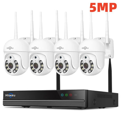 Hiseeu 3/5MP WiFi Security Surveillance Camera System Kit Motion Tracking Color Night Vision 16CH NVR Wireless CCTV Cameras Set