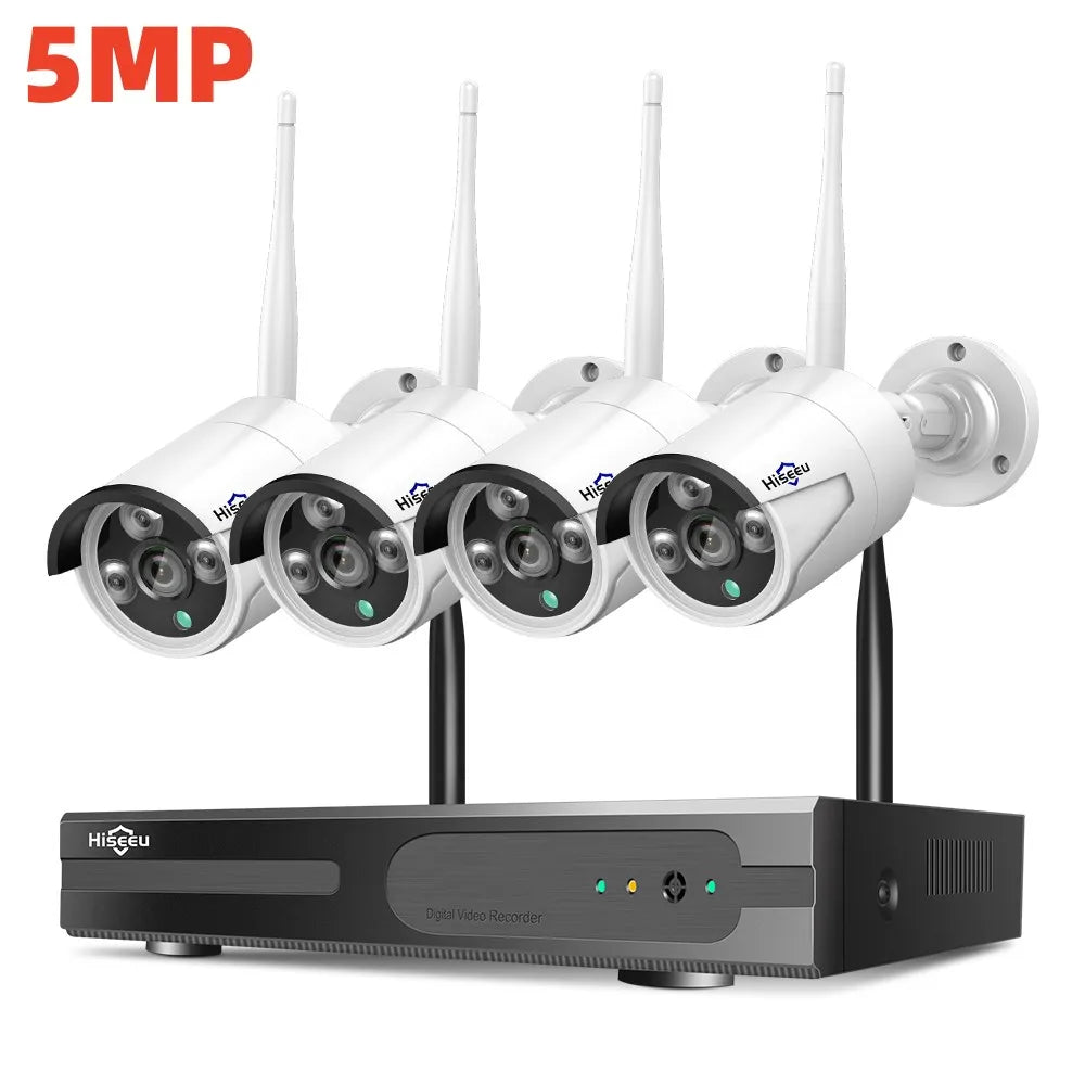 Hiseeu 3/5MP WiFi Security Surveillance Camera System Kit Motion Tracking Color Night Vision 16CH NVR Wireless CCTV Cameras Set